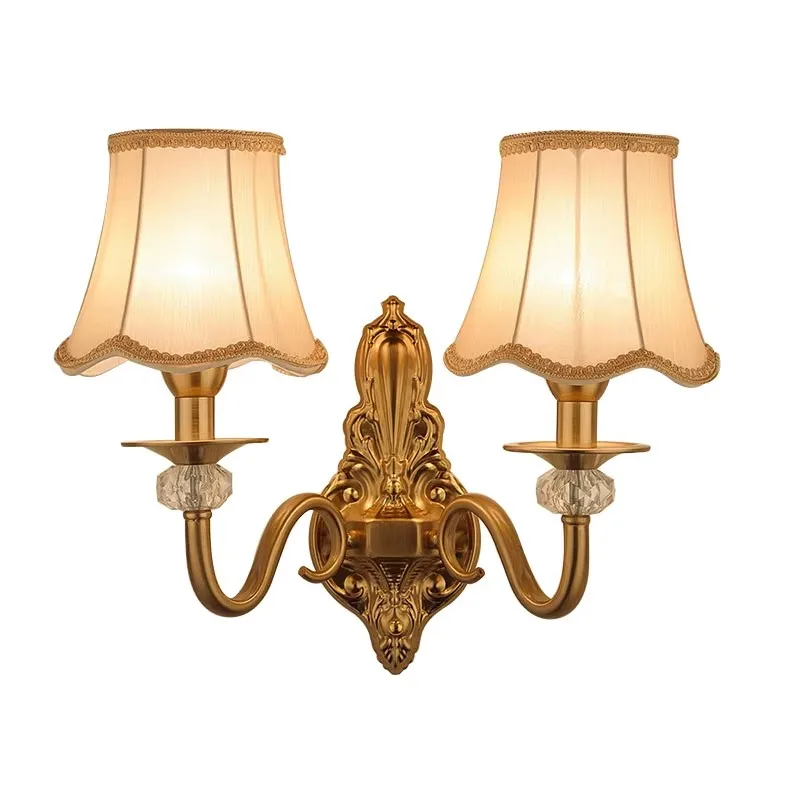 

European Imitation Copper Wall Lamp Bedroom Bedside Fabric Lamp Hotel Study Corridor Lighting Tv Background Wall Sofa Wall Light