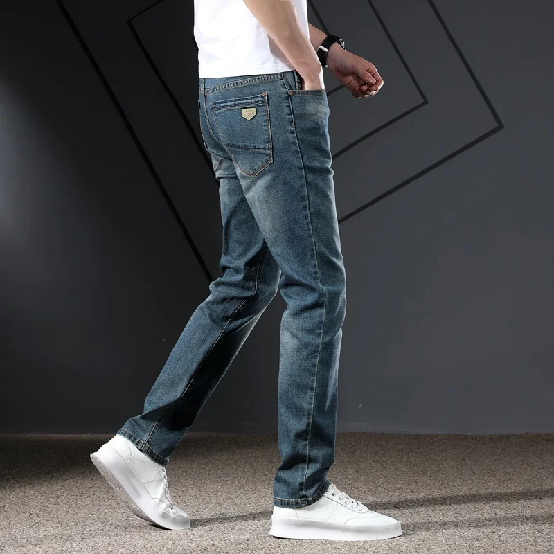 KSTUN Jeans a taglio dritto per uomo Business Casual pantaloni in Denim maschile pantaloni a figura intera Jeans classici Hombre marchio di alta qualità