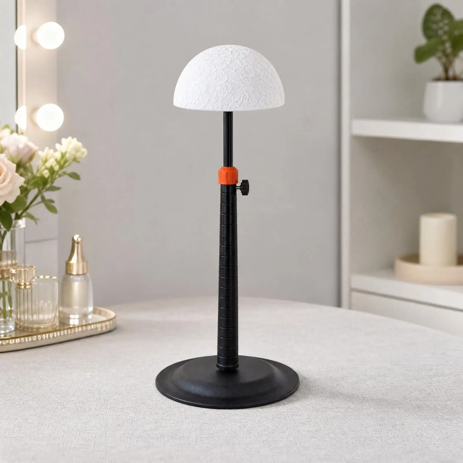 Height-Adjustable Hairpiece and Hat Stand Stable Hairpiece and Hat Stand with Domed Head Form Space-Saving Compact