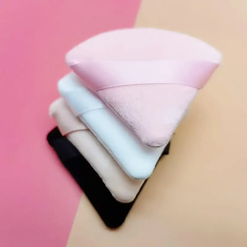 100pcs Custom Logo Pink Color Reusable Microfib Cotton Makeup Remover Pads Triangular Loose Powder Makeup Beauty Tool on Tag