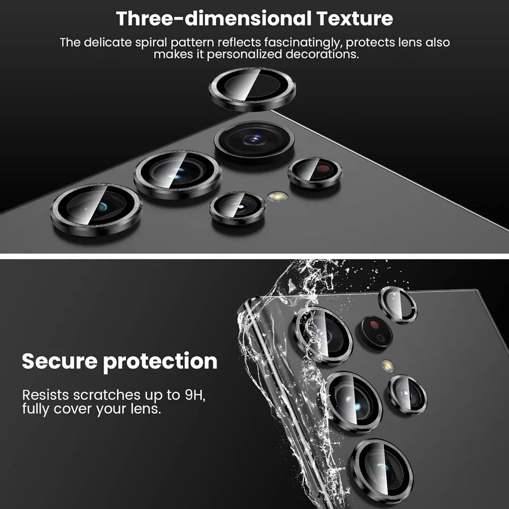 For Samsung S24 S23 S22 Ultra Plus FE Case Curved Clear Tempered Glass Back Camera Cover Lens Ring Funda