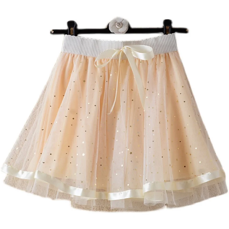 Women\'s High Waist A-Line  Skirt Spring Summer New Style Lace Mesh Fluffy Skirt Pants Skirt Korean Style Commute