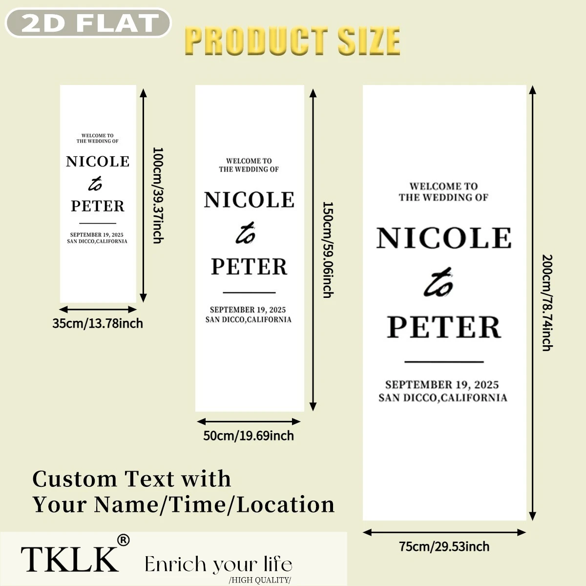 2D FLAT 1pc Personalized Polyester Wedding Party Banner | Custom Fabric Welcome Sign for Ceremony & Reception