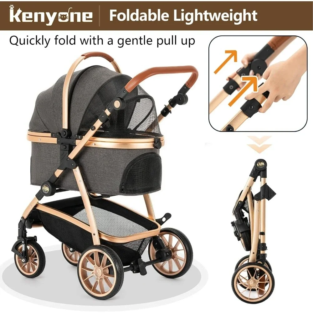 

Pet Stroller 3 in 1, for Small and Medium Dogs, Luxury Large Cat Stroller, Removable Carrier, Dark Gray