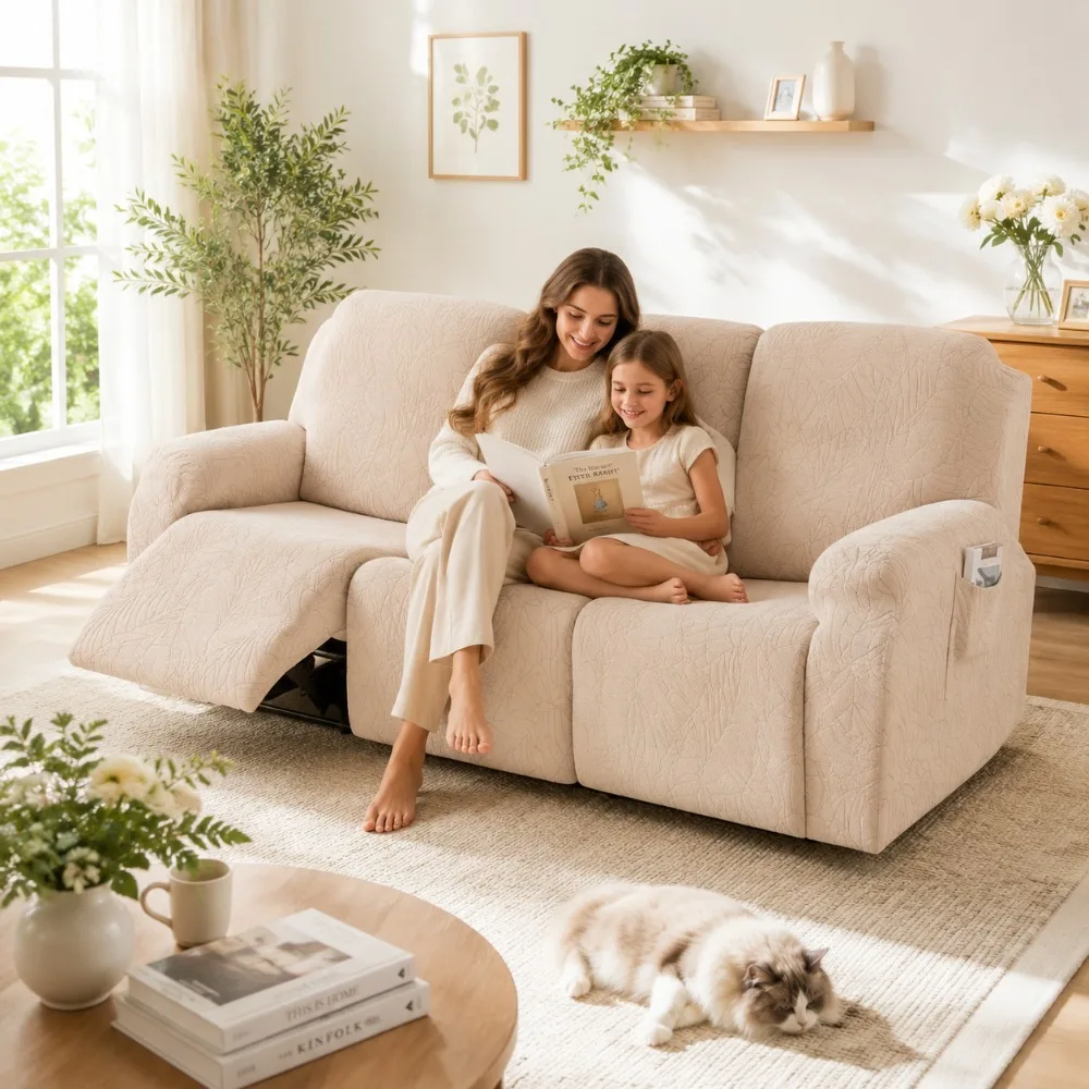 Home Leaf Jacquard Chivas Sofa Slipcover Recliner Chair Cover Stretchable Protector