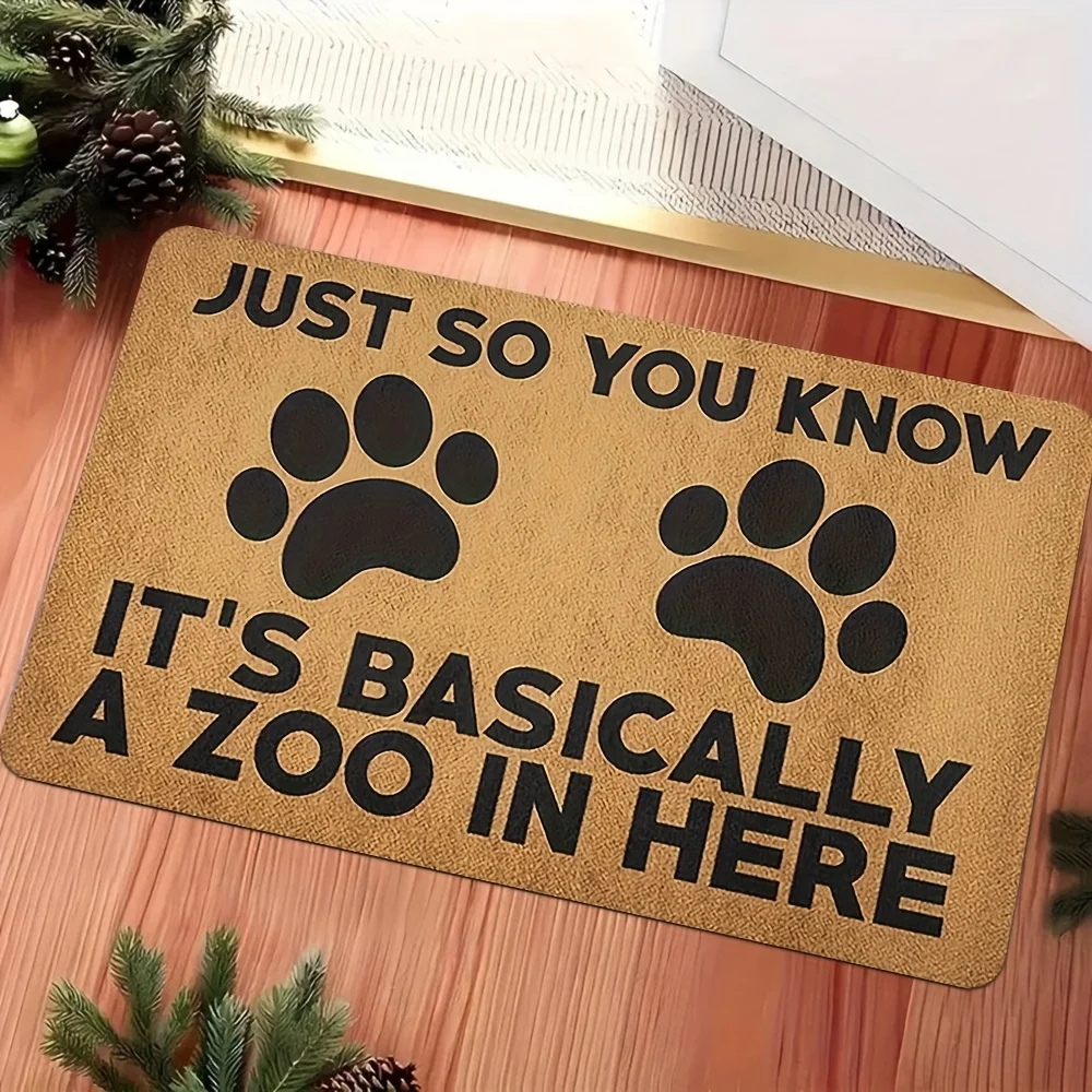 2D Flat Paw Prints Zoo Text Funny Pet Owner Flannel Door Mat Non Slip Humor Animal Rug For Entryway Mudroom Floor Decor