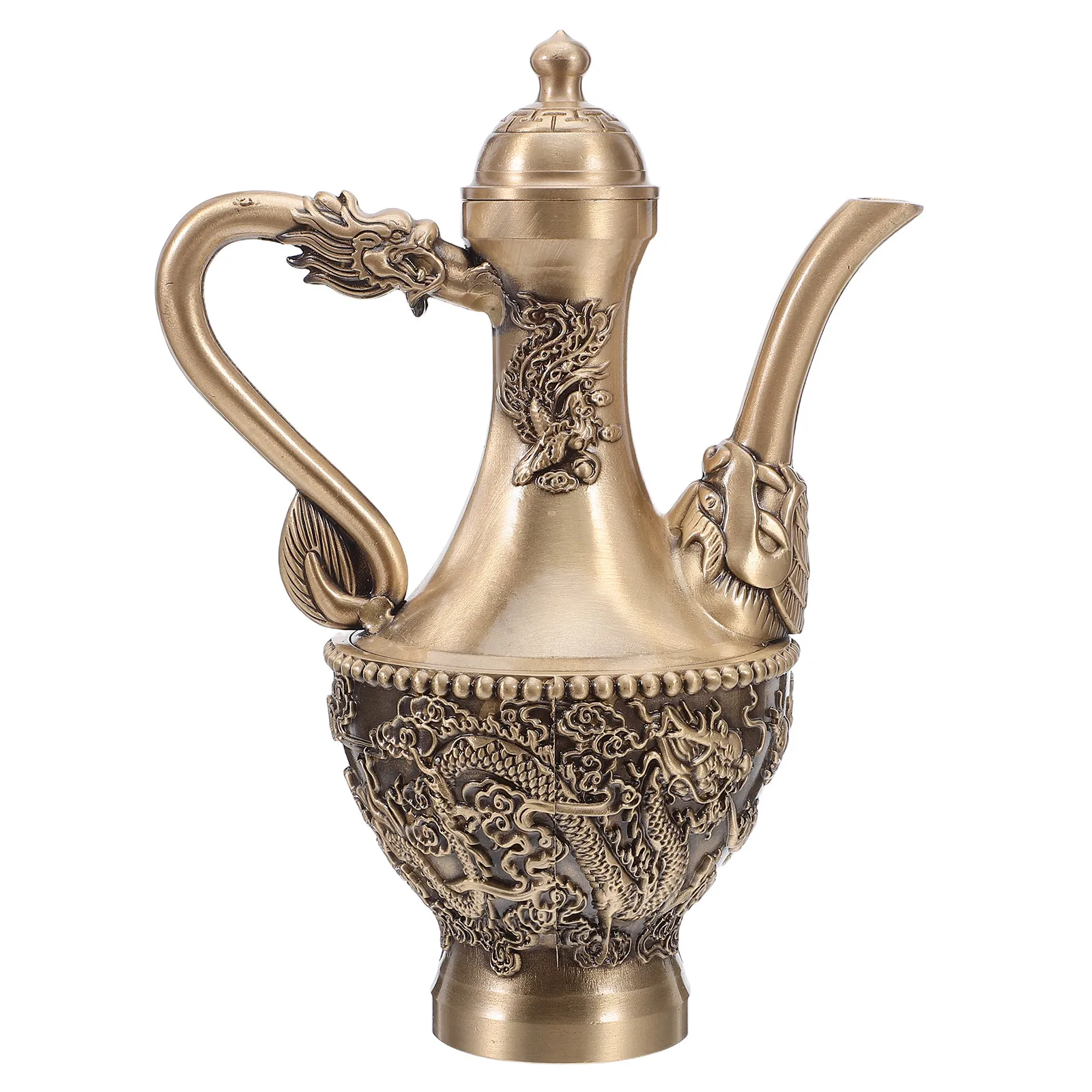 

Vintage Dragon Embossed Copper Tea Flask 300Ml Retro Wine Kettle for Tea Coffee Serving Festive Wedding Decor Brass Loose Leaf