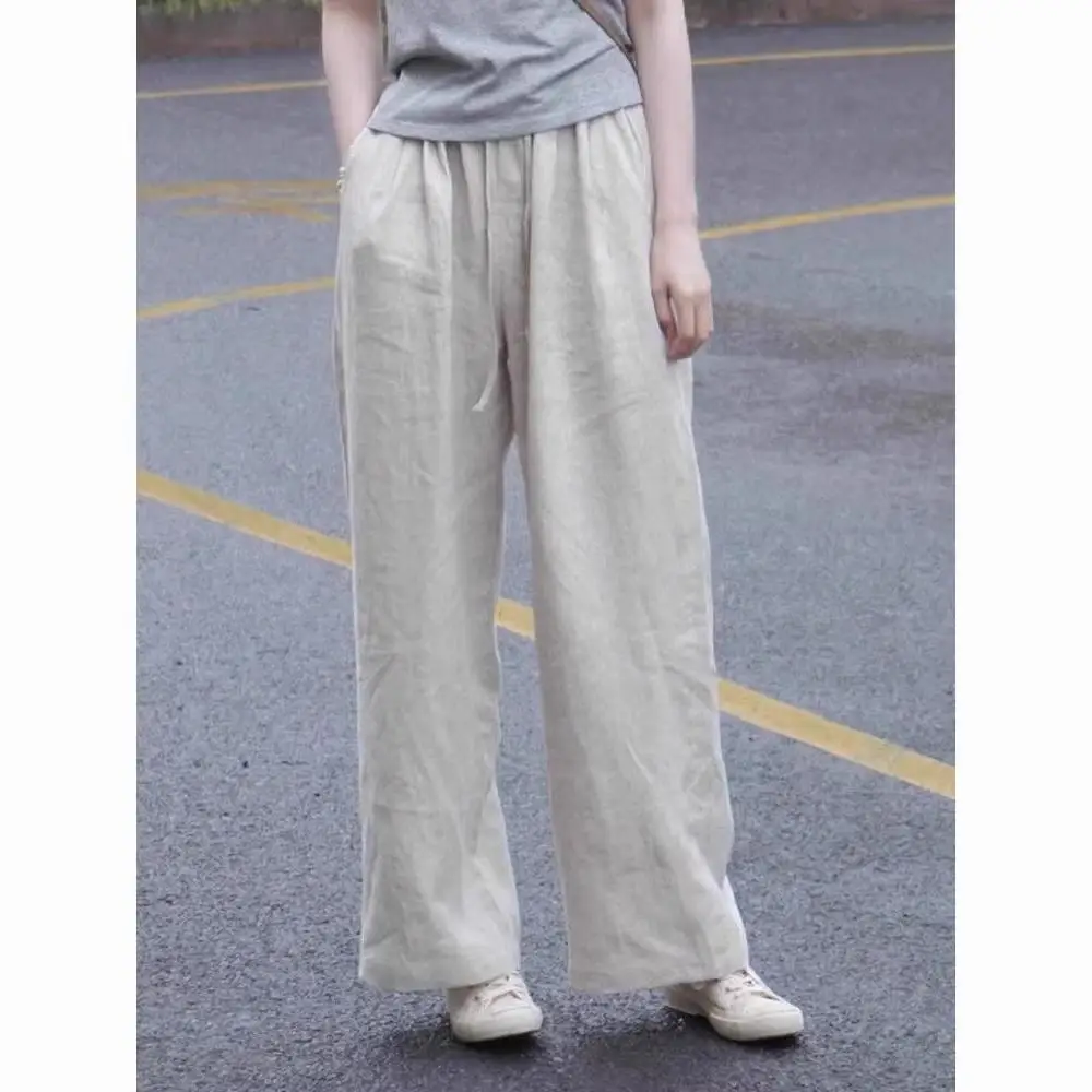 

Ретро японские льняные хлопковые свободные широкие летние тонкие повседневные брюки для мужчин и женщин, удобные длинные брюки