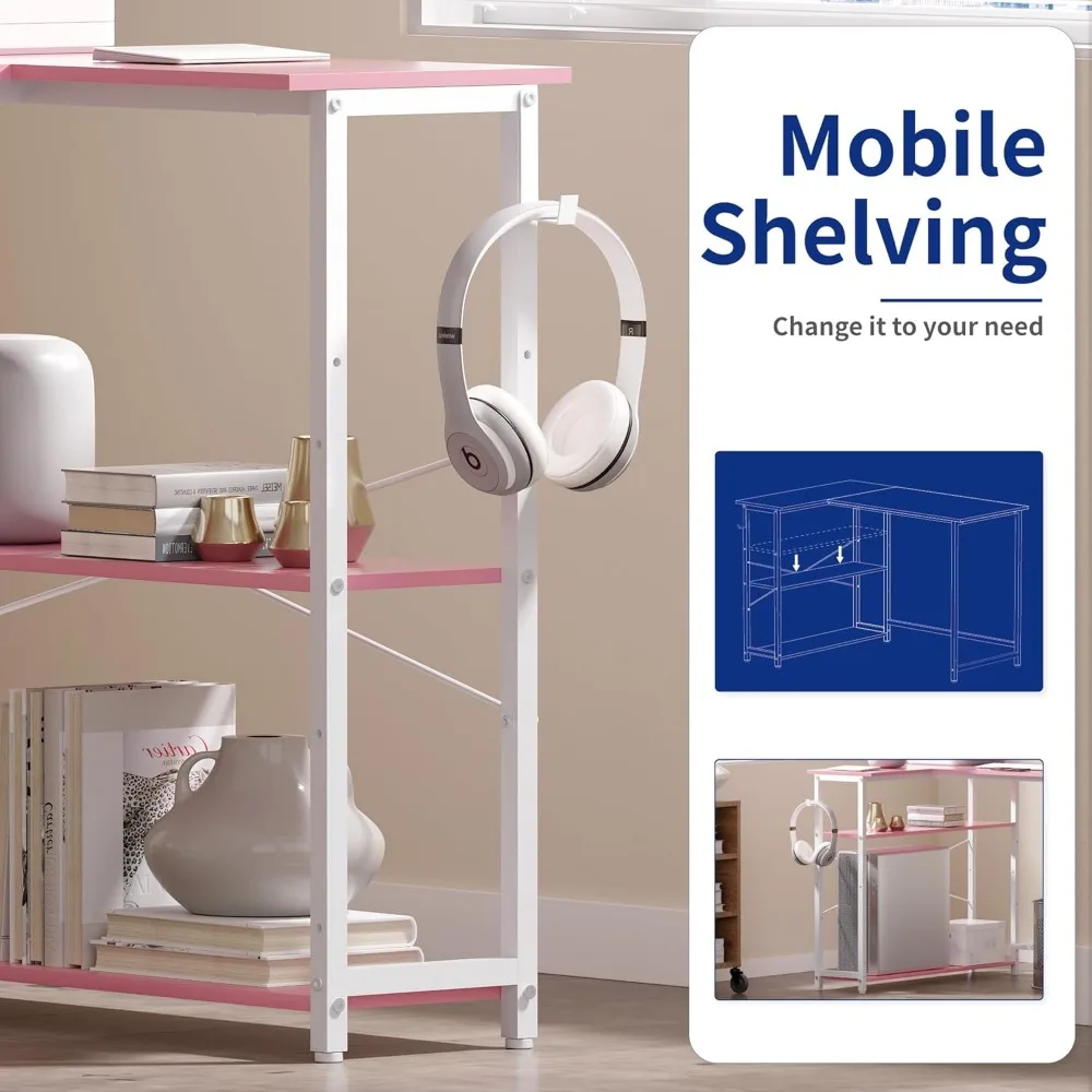 43 Inch L Shaped Computer Desk with Reversible Side Storage Shelves, Small Corner Desk for Small Space Home Office,Writing Stud