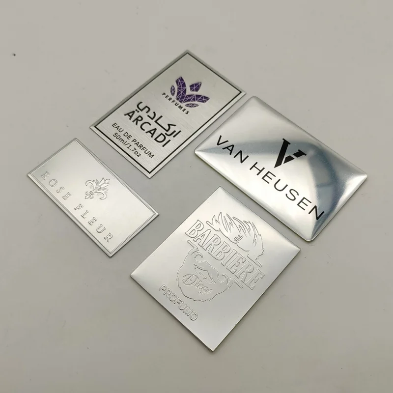 10 0.Zhang.Custom.2025 Custom Designs Aluminum Metal 3D Embossed Sticker Metal Badges Perfume Bottle Package Label