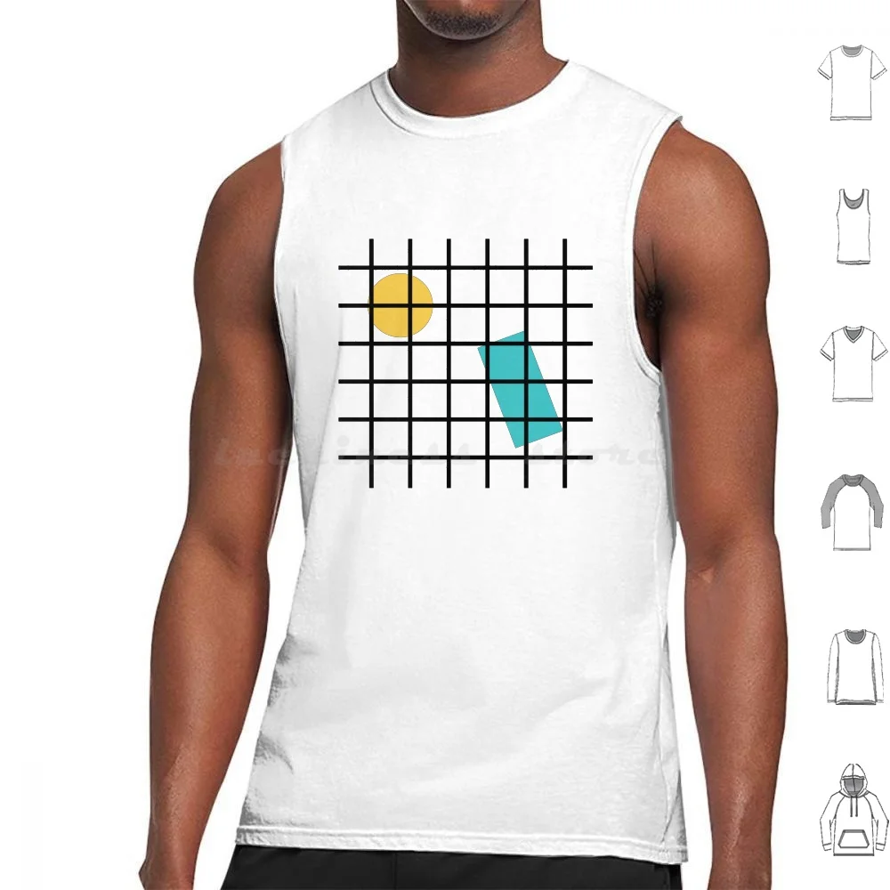 Cute Memphis Grid Tank Tops Vest Sleeveless Grid Memphis 80S Pattern Retro Blue Yellow Pop 90S Fashion Funky Abstract Graphic