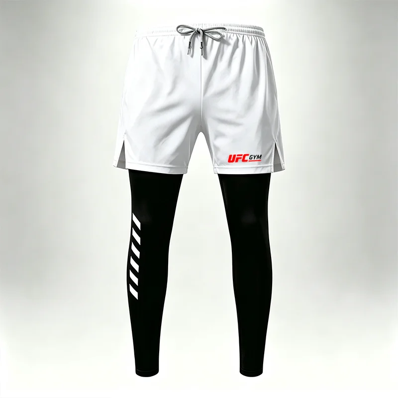 Pantalones para correr 2 en 1 UFC de doble capa para hombre, medias de compresión de secado rápido, leggings deportivos para entrenamiento en gimnasio, jogging, deportes atléticos wx329
