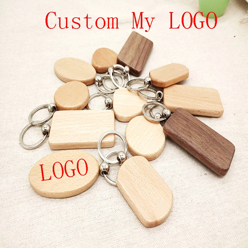 

Fast Shiping 50 100 pcs Custom Grave LOGO Wooden Key Chain DIY Promotion Keychain Pendant Key ring Tags DropShip Wedding Gifts