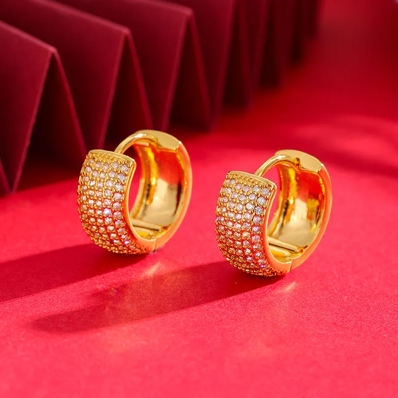 Luxury 24K 9999 Pure Gold real gold Women's full diamond moissanite star earrings