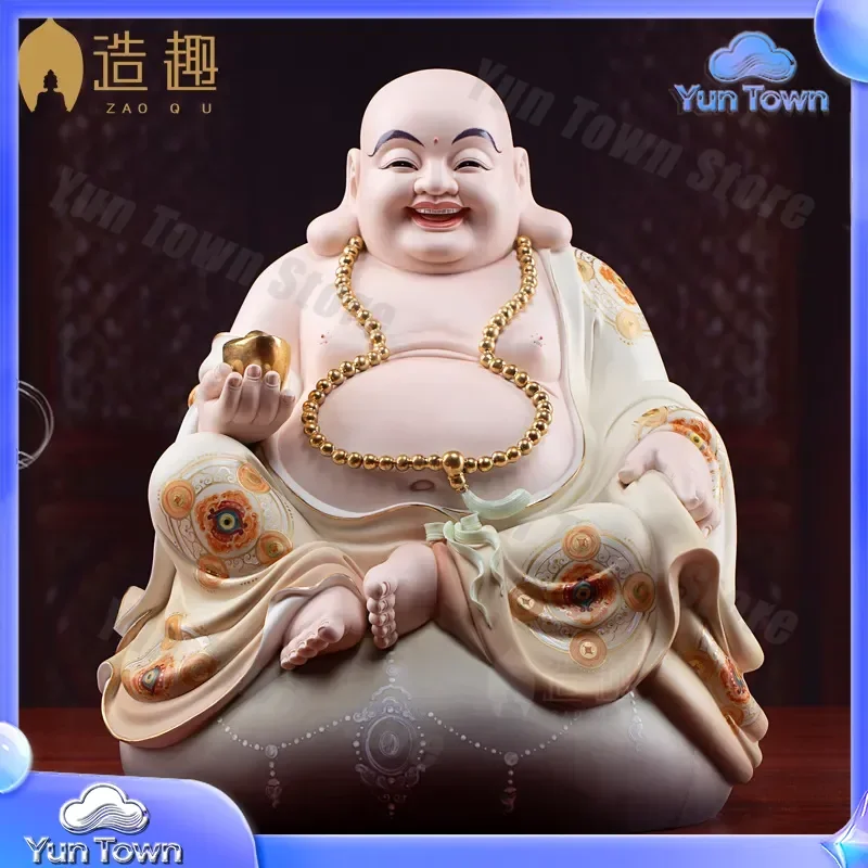 Ceramic Big-Bellied Maitreya Buddha Statue for Home Decoration Living Room Feng Shui Wealth Attracting Ornament for Household