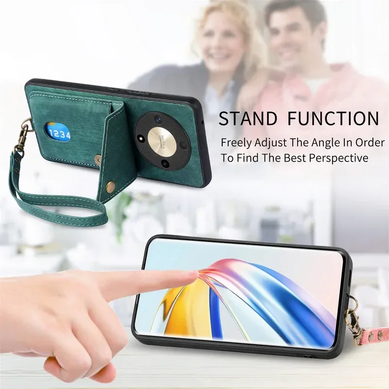 Magic7 6 Pro 5G – luksusowe etui do telefonu Huawei Honor Magic 8, 7, 6 Lite, skórzane etui z pierścieniem na tylną część obudowy, Honor 200, Smart 400, 600 Pro, etui z przegródką na karty. — zdjęcie produktu 5