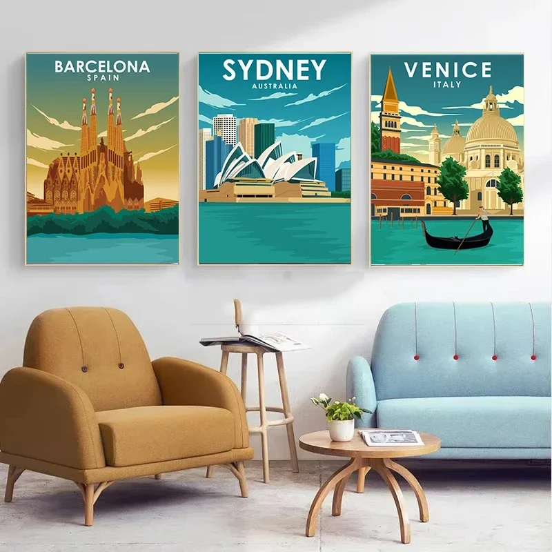 خمر مدينة السفر المشارك لندن نيويورك لشبونة البندقية سيدني روما إيطاليا قماش اللوحة الشمال الحديثة صورة غرفة ديكور المنزل