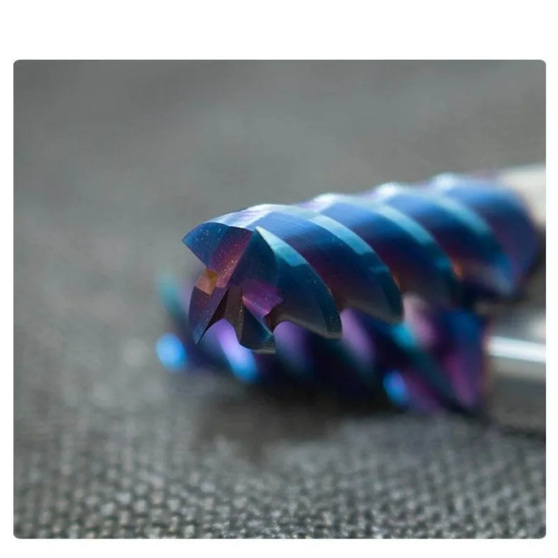 HRC65 Solid Carbide 4 Flutes Corner Radius End Mills Nano Blue Coating for Stainless Steel Cast Iron CNC Machining