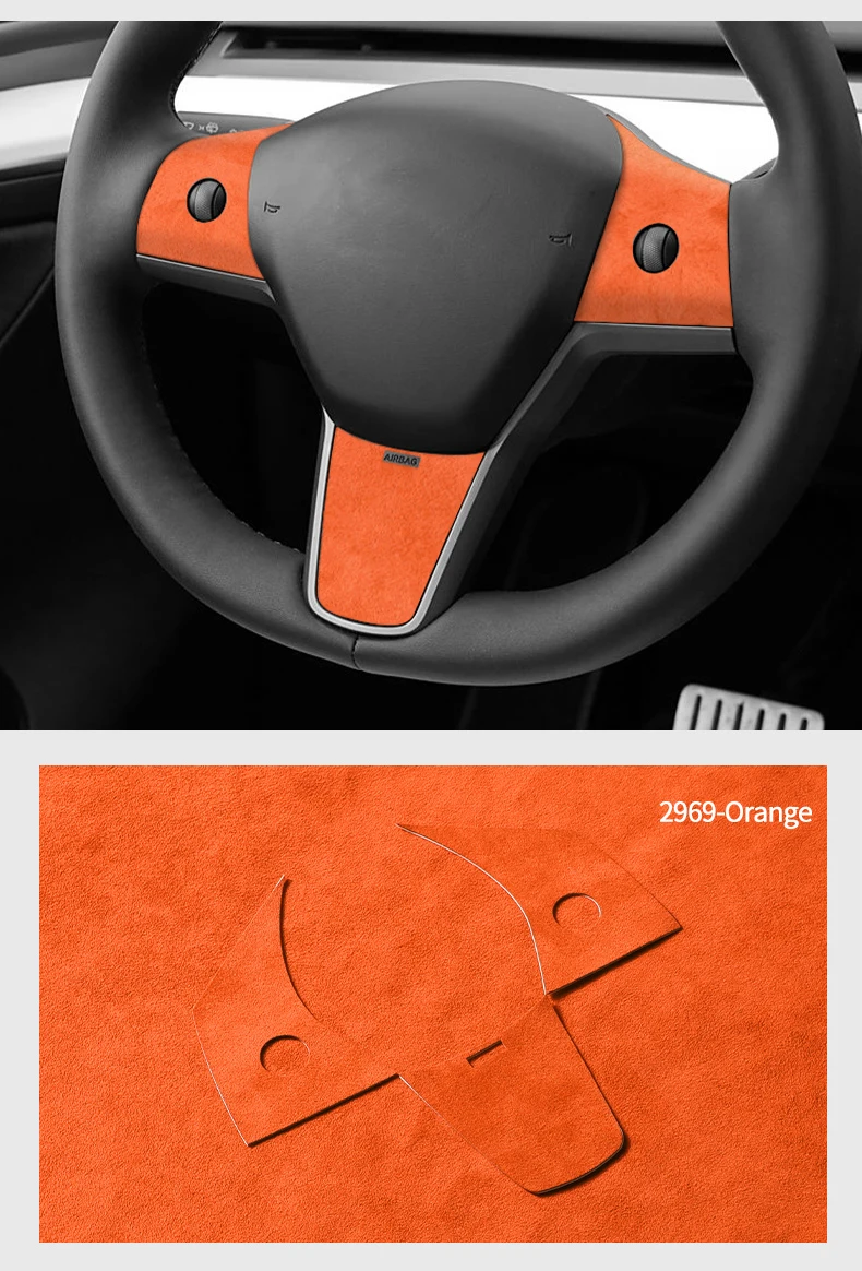 Für Tesla Model 3(2019-2022)/Model Y(2019-) Lenkradverkleidung, Rahmenaufkleber aus Alcantara, Auto-Innenraum-Tuning-Zubehör – Detail 9