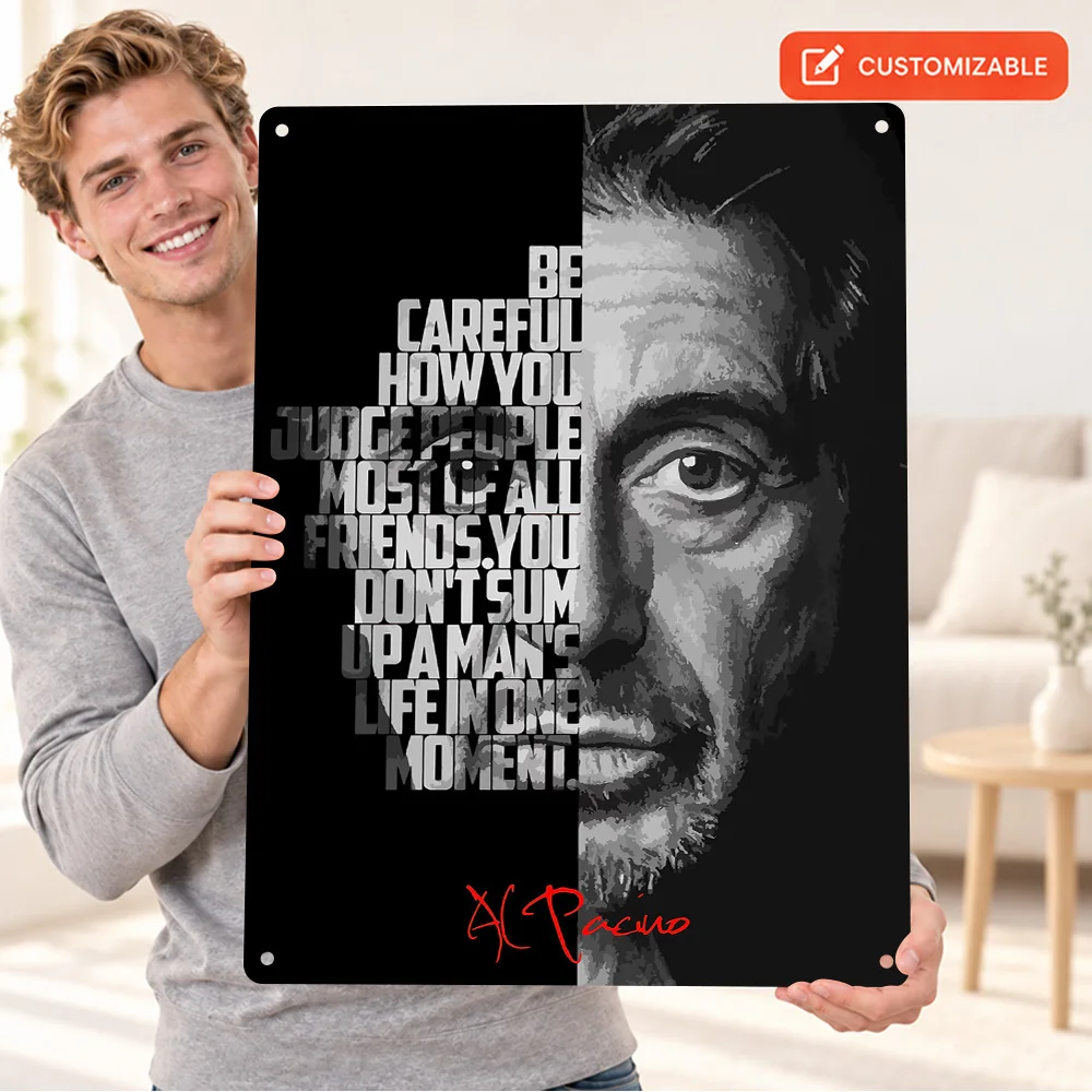 Al Pacino Trust Quote Portrait Aluminum Poster Personalized Metal Sign Monochrome Wall Art For Media Room, Film Collector Gift
