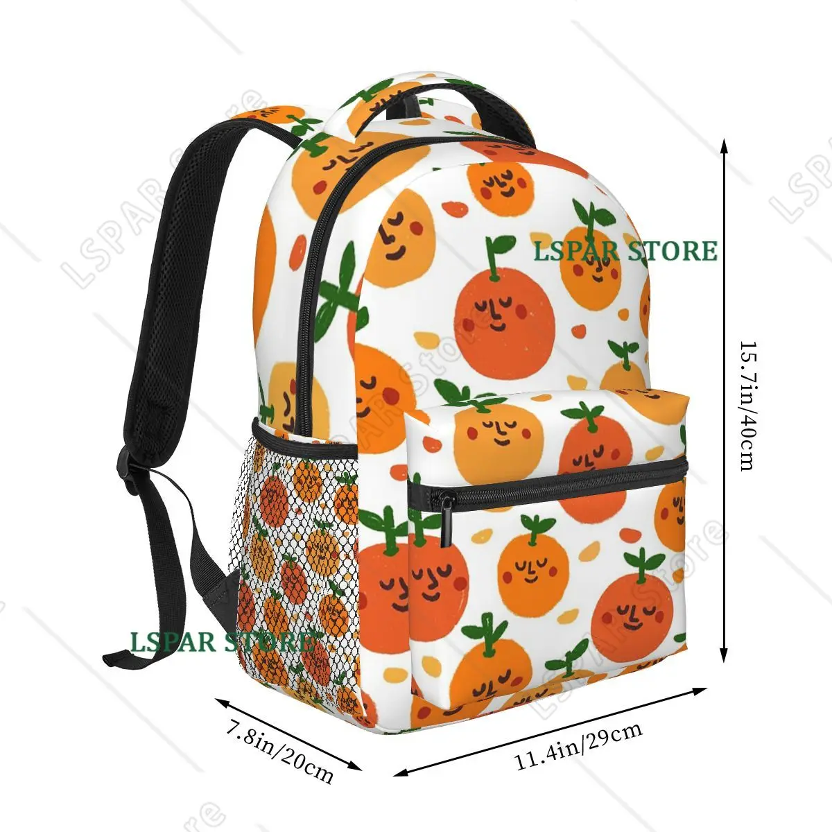 Cartoon Orange Tangerine  Pattern Backpack Student Boys Girls BookBag Kids School Bag Laptop Shoulder Bags for Men Women