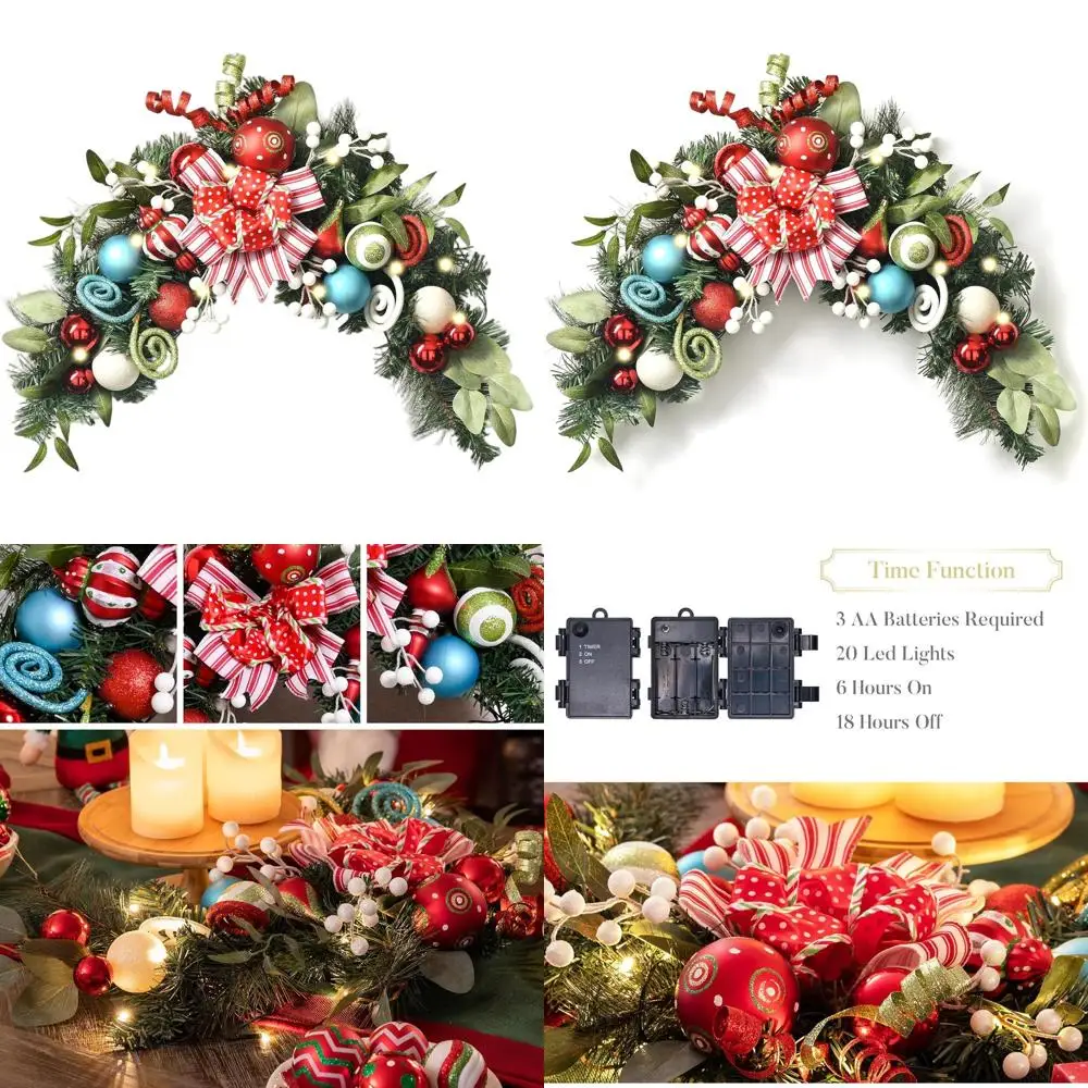 

24 Elf Themed Mailbox Swag with 20 LED Lights for Outdoor Christmas Decor