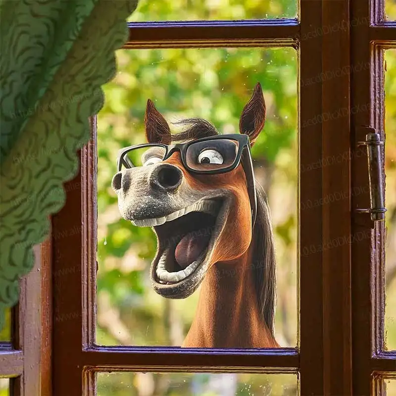 Funny Horse Emoticon Wall Stickers Decorative Decals for Bathroom Toilet Living Room Cabinet Fridge Window Home Decoration AA159