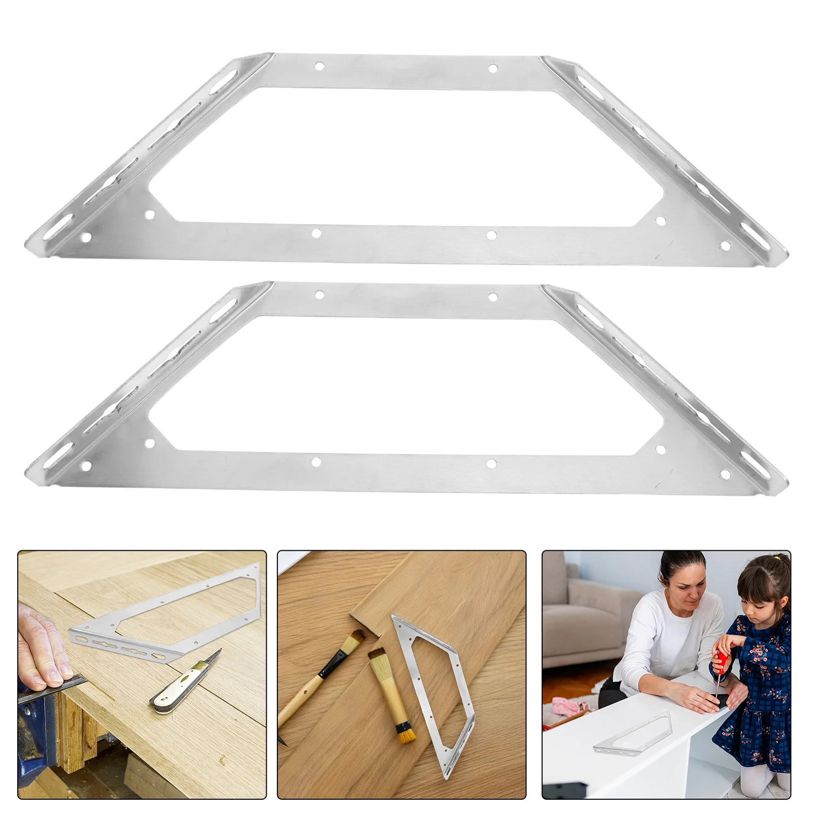 

2Pcs Durable Stainless Steel Angle Brackets for Wood Furniture Cabinets Tables Chairs Closet Shelf Support Silver