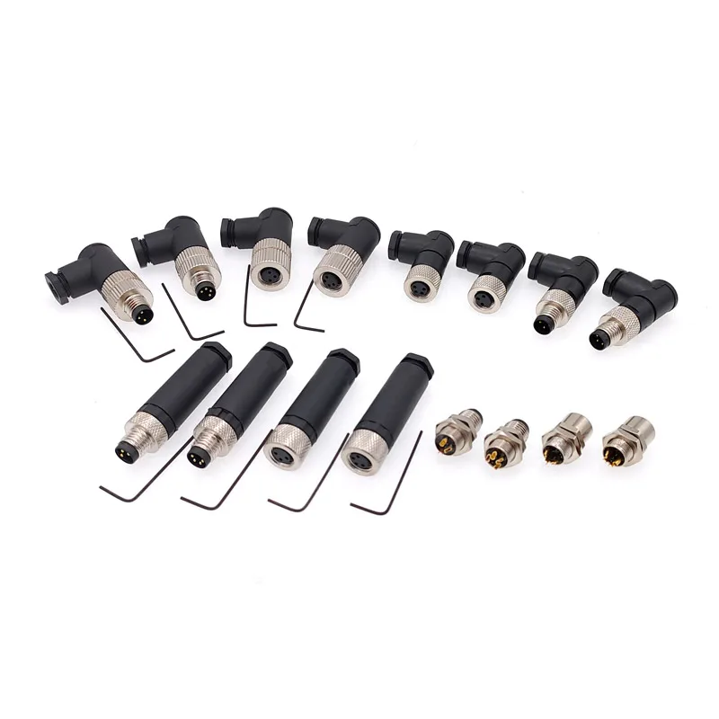 Sensor connector M8 waterproof male&female straight&angle screw threaded plug coupling 3 4 Pin Flange Socket back mount A type