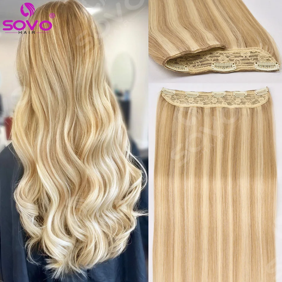 One Piece Clip in Hair Extensions Invisible Seamless 100% Human Hair Piano Color Natural Straight Hair Pieces for Women