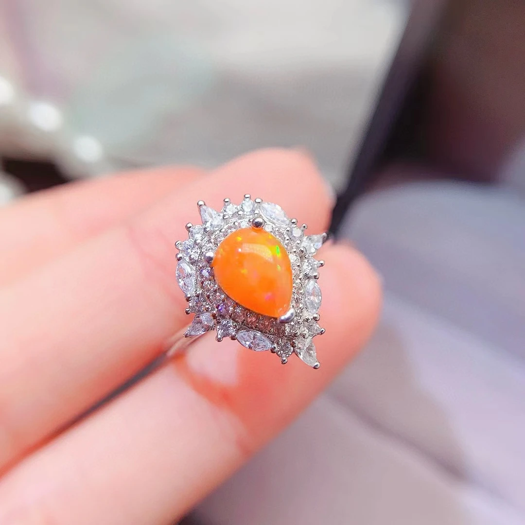 Dazzling Fire Opal Ring 6mm*8mm 0.5ct Dyed Natural Opal Jewelry 18K Gold Plated 925 Silver Jewelry for Daily Wear