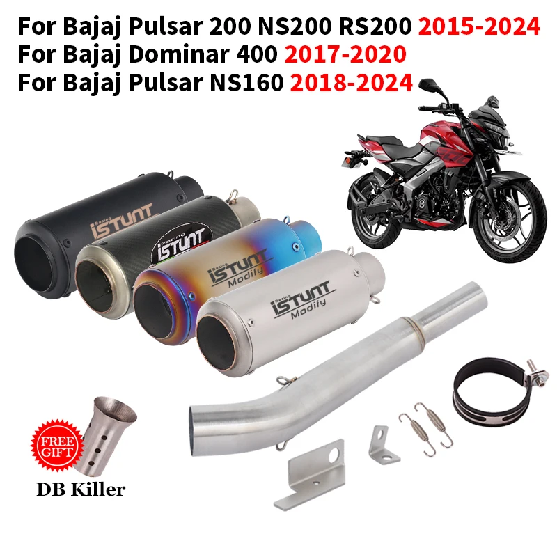 For Bajaj Pulsar 200 NS200 RS200 NS160 2015-2024 Motorcycle Exhaust Escape Middle Link Pipe With Muffler For Bajaj Dominar 400
