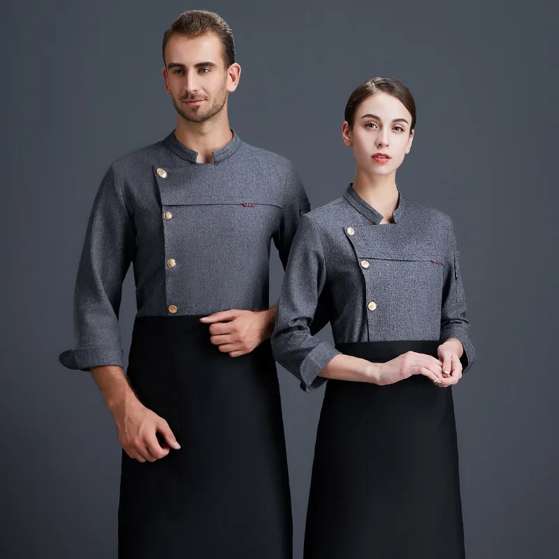 Chef Uniform Long-Sleeve Working Clothes Men's Women's Autumn and Winter Clothing Hotel Restaurant Coffee Shop Kitchen Waite