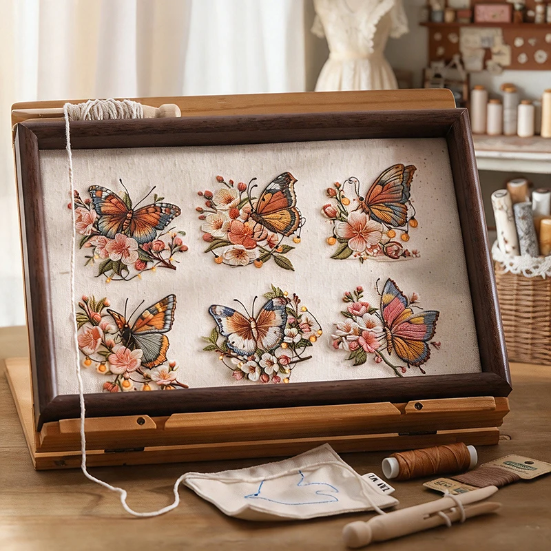 Faux Embroidery‑Style Butterfly & Flower Sticker Pack, Journal Collage Decor Stickers, for Diary and Water Bottle Decoration