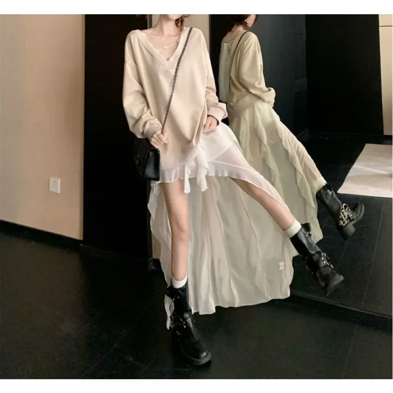 

Korean Bow Splicing V-neck Long-sleeved Sweater 2026 Autumn Fashion Design Top
