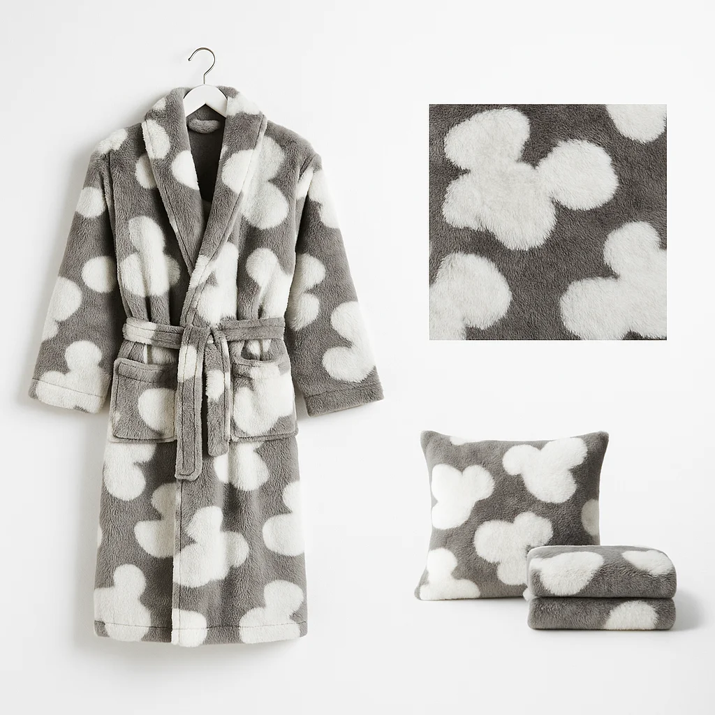 Warm Soft Cloudy Printing Women's Luxury Fleece Plush Long Sleeve Bathrobe Set Breathable V‑Neck Winter Autumn Sleepwear