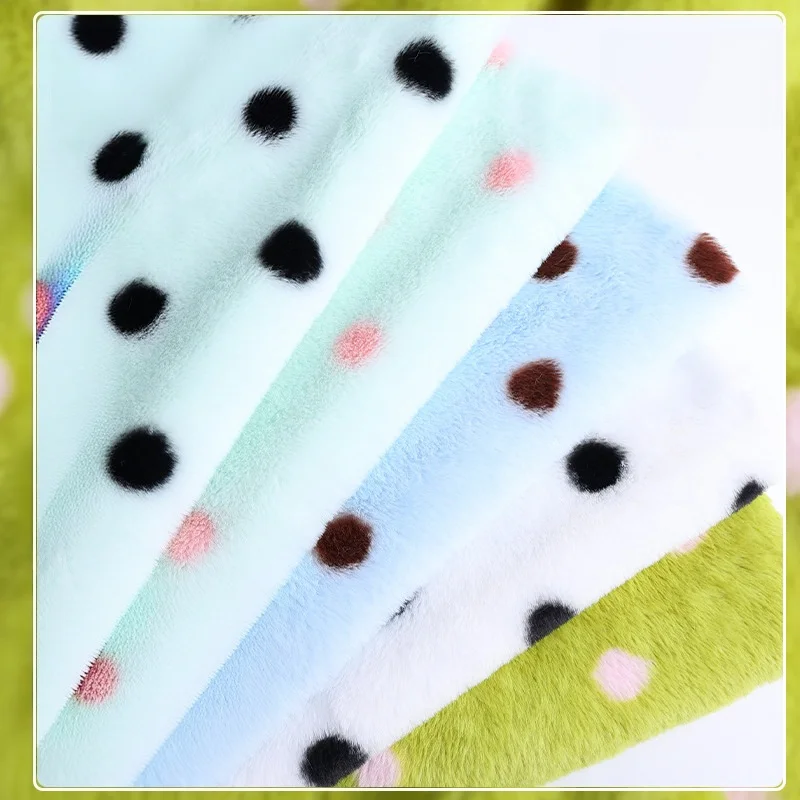 Polka Dot Printed Imitation Rabbit Fur Fabric Dual Color Faux Rabbit Plush Fabric for Apparel  Cushion Pet Nest House Slippers