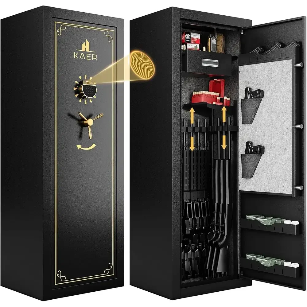 Biometric Security Cabinet for Firearms with Digital Keypad, Removable Racks, and LED Lighting