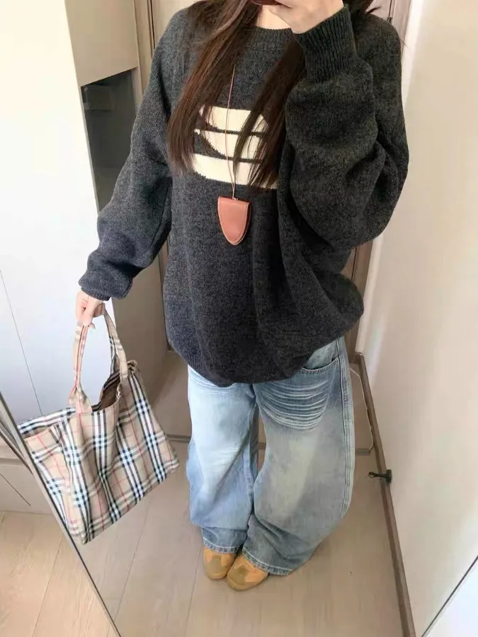 

ay Knitted Sweater Women's Loose Overhead Soft Lazy Sle High-End Feeling Top Korean Sle Outfit Long Sve round Ne