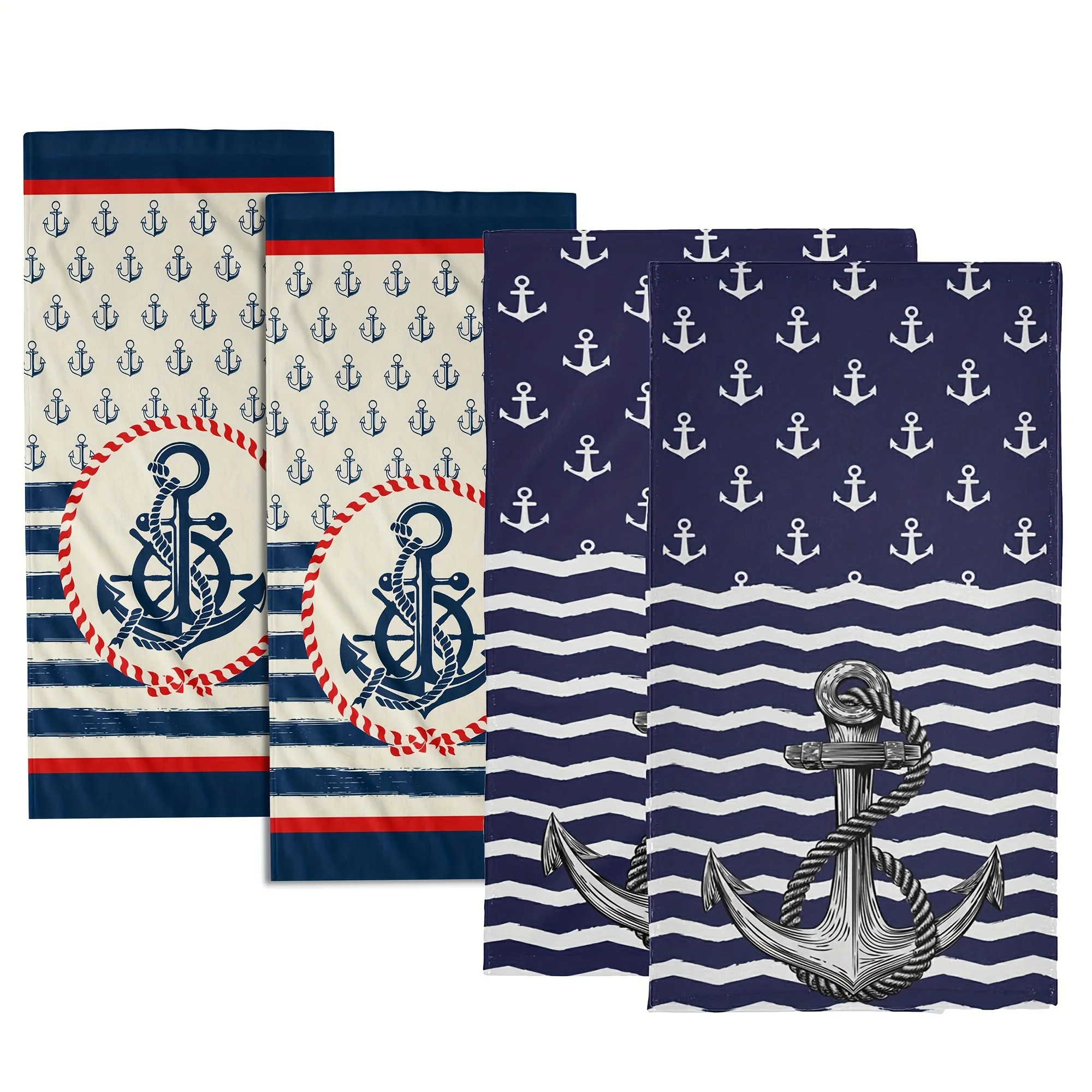 2pcs Dish Towel, Navy Nautical Anchor Dish Towel, Sea Anchor Face Towel, Ocean Kitchen Tea Towel, Striped Fingertip Towel, Suita