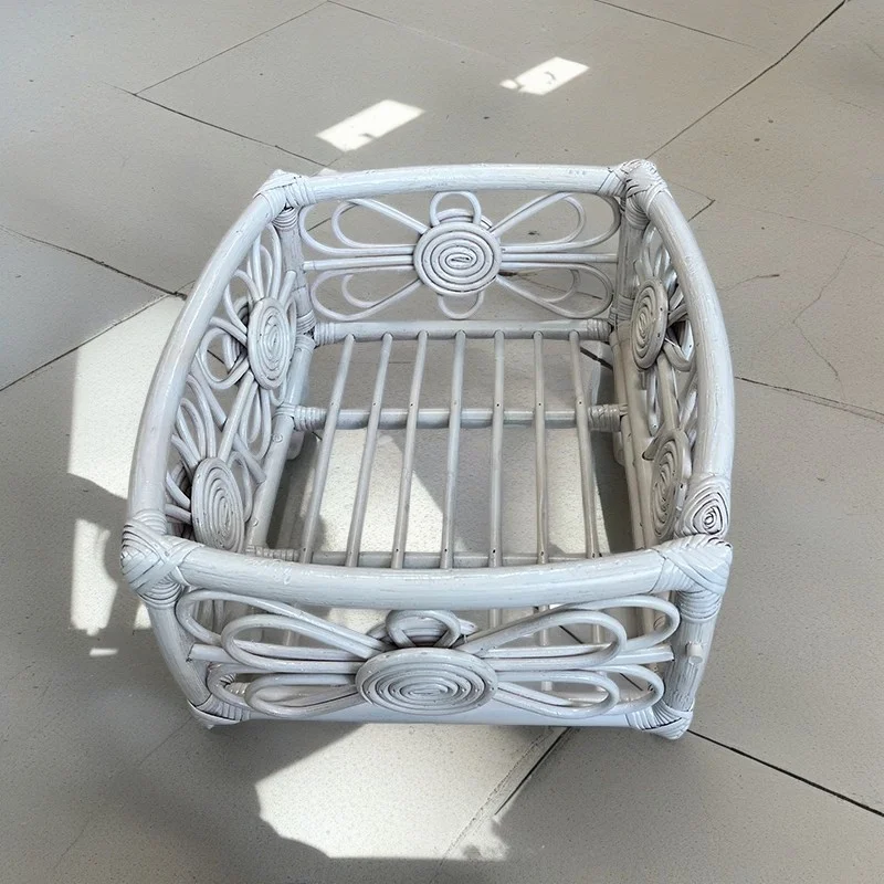 2 Color Newborn Photography Furniture Props Vintage Handmade Baby Rattan Basket Bed Infant Crib Posing Photoshoot Accessories