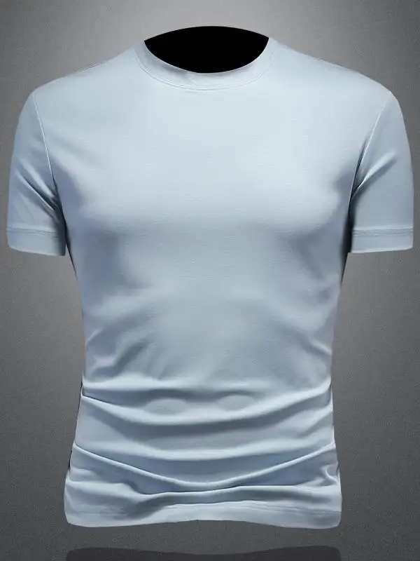 

Высококачественная мужская футболка из ледяного шелка и прохладного хлопка, повседневная, комфортная, с круглым вырезом, дышащая, легкая.