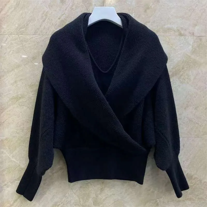 

Cardigan for women 2026 Spring new elastic knitted lapel long sleeved top irregular cross Knitwear Women's sweater women's coat