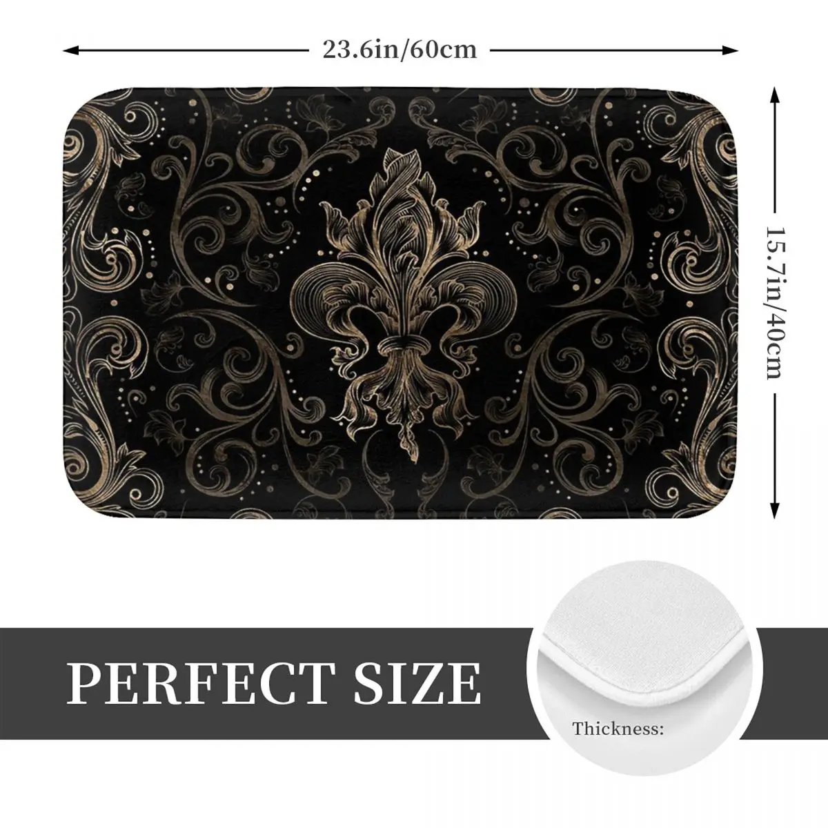 Fleur De Lis Ornament Black And Gold Anti-slip Doormat Floor Mat Carpet Rug for Kitchen Entrance Home Balcony Footpad Mats