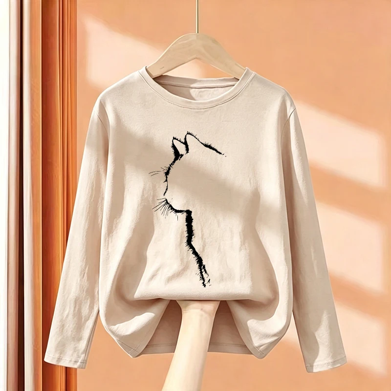 Long Sleeve Kawaii Black Cat Design Cartoon T Shirts Kids Children's T-shirt Graphic Boys Girls Autumn Casual Top Tee Shirt