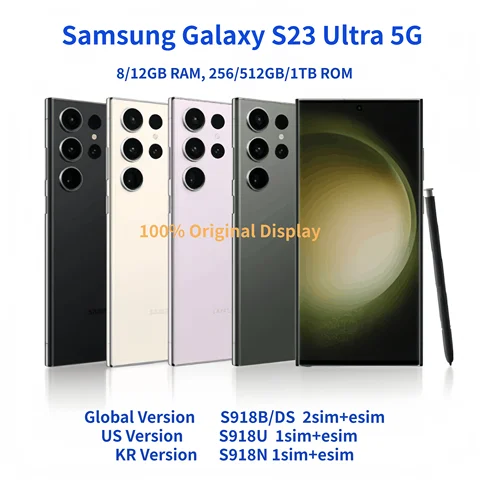 Samsung Galaxy S23 Ultra 5G S918B S918U S918N 6.8" ROM 256/512GB/1TB RAM 8/12GB Snapdragon NFC Original Android Cell Phone