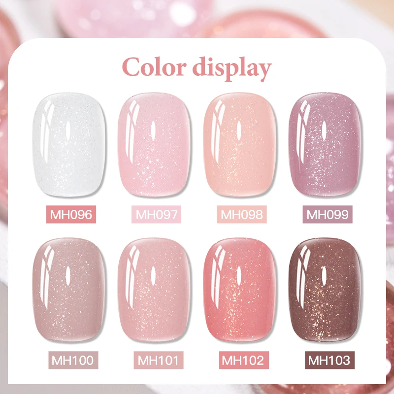 10ml 2-in-1 Jelly Nude Glitter Rubber Base Gel Sparking Sequins Semi Permanent Soak Off UV LED UV Nail Art Salon Manicure