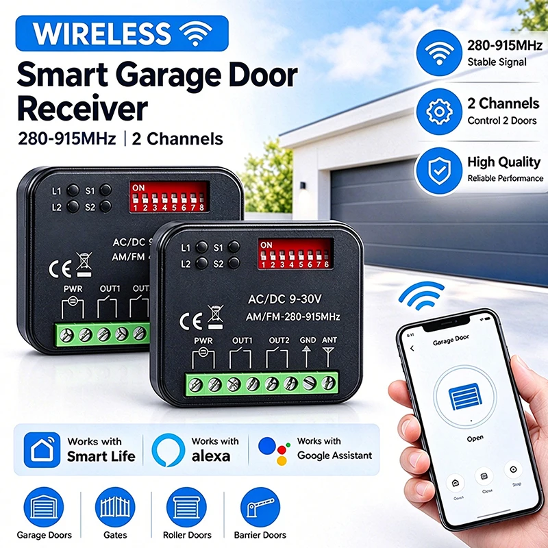 Work With Tuya WiFi Smart Switch Module Universal RX-MULTI Garage Gate Remote Control Receiver 300-868MHz 9-30V 85-250V