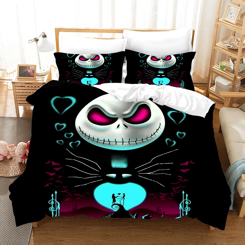 

Nightmare Before Christmas Duvet Cover with Pillow Cover Bed Sets Jack and Sally 3D Skull Christmas Bedding Set Bedroom Decor