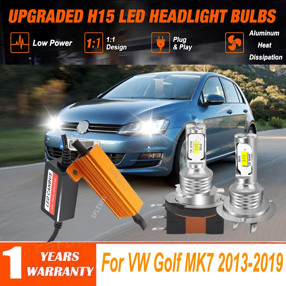 

LED White Headlight High/Low Beam DRL Bulb 200% increase compared to halogen For VW Golf MK7 2013 2014 2015 2016 2017 2018 2019